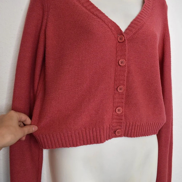 American Eagle Button Front Knit Cardigan Sz XS Cropped Pink Preppy Academia - Picture 7 of 15
